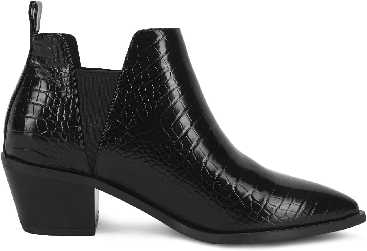 Trish Lucia Womens Ankle Boots Pointed Toe Stacked Chunky Heel Slip on Chelsea Short Booties