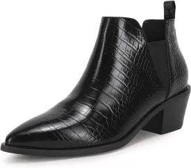 Trish Lucia Womens Ankle Boots Pointed Toe Stacked Chunky Heel Slip on Chelsea Short Booties