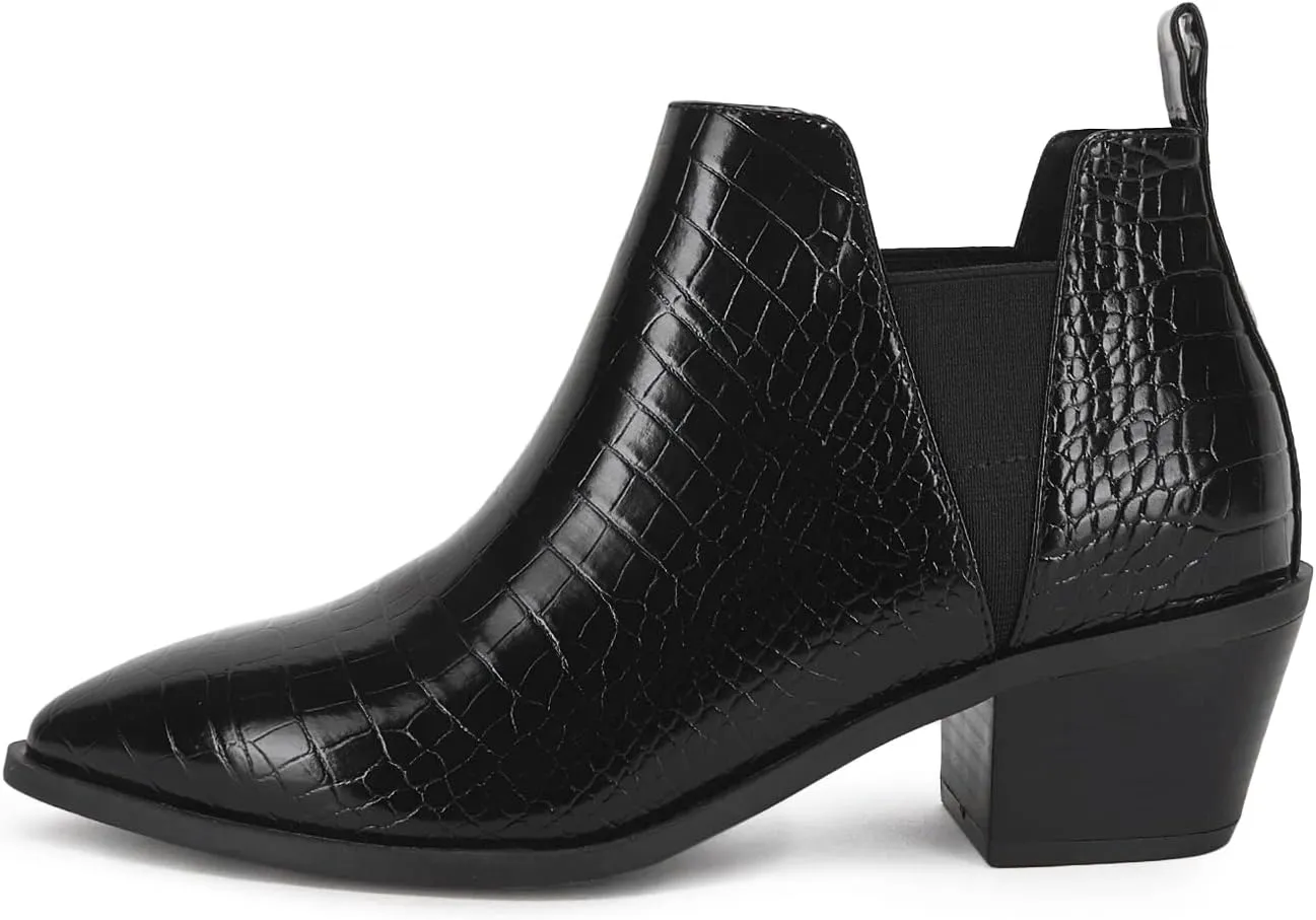 Trish Lucia Womens Ankle Boots Pointed Toe Stacked Chunky Heel Slip on Chelsea Short Booties