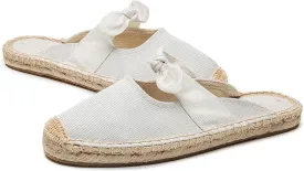 U-lite Women's Casual Bowknot Embellishment Slip-On Flats Loafers Flax Mule Shoes Espadrilles