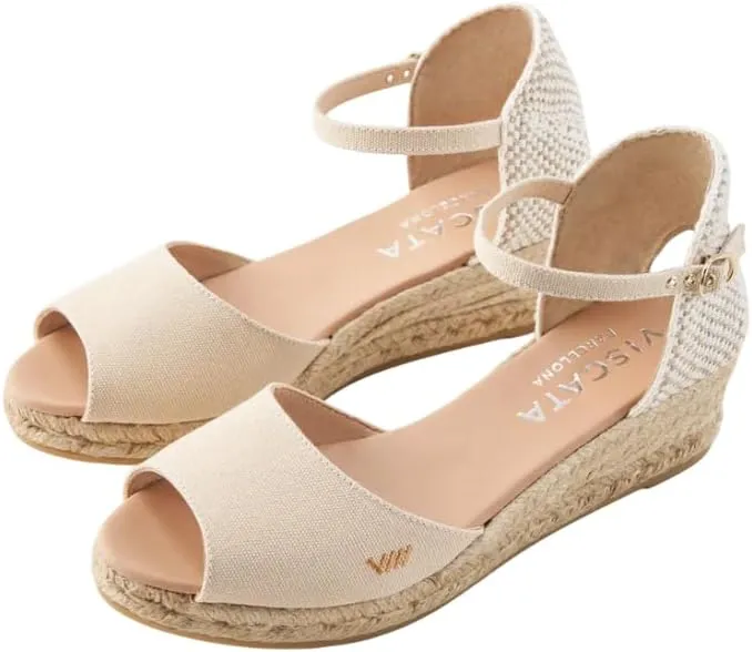 VISCATA Cavall Espadrille Canvas Low Wedges Spain Handmade 2 Heel Women's Open Toe Sandals with Breathable Organic Cotton Canvas and 100% Natural Jute Midsole for all Occasions: Casual, Work, Party