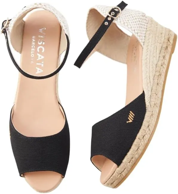 VISCATA Cavall Espadrille Canvas Low Wedges Spain Handmade 2 Heel Women's Open Toe Sandals with Breathable Organic Cotton Canvas and 100% Natural Jute Midsole for all Occasions: Casual, Work, Party