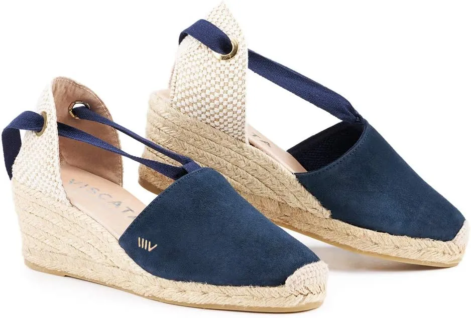 VISCATA Fosca Suede Wedge Handmade 2  Heel Women's Sandals with Extra Cushioned Inner Sole, Soft Ankle Ties, and 100% Natural Jute Midsole for Comfort and Style