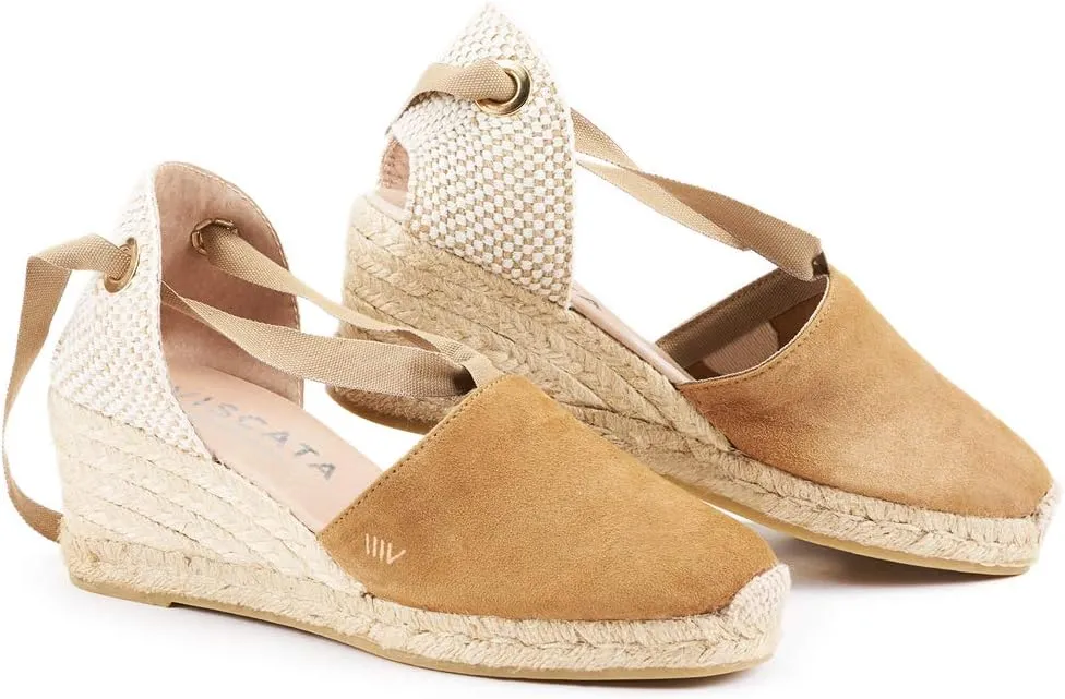 VISCATA Fosca Suede Wedge Handmade 2  Heel Women's Sandals with Extra Cushioned Inner Sole, Soft Ankle Ties, and 100% Natural Jute Midsole for Comfort and Style