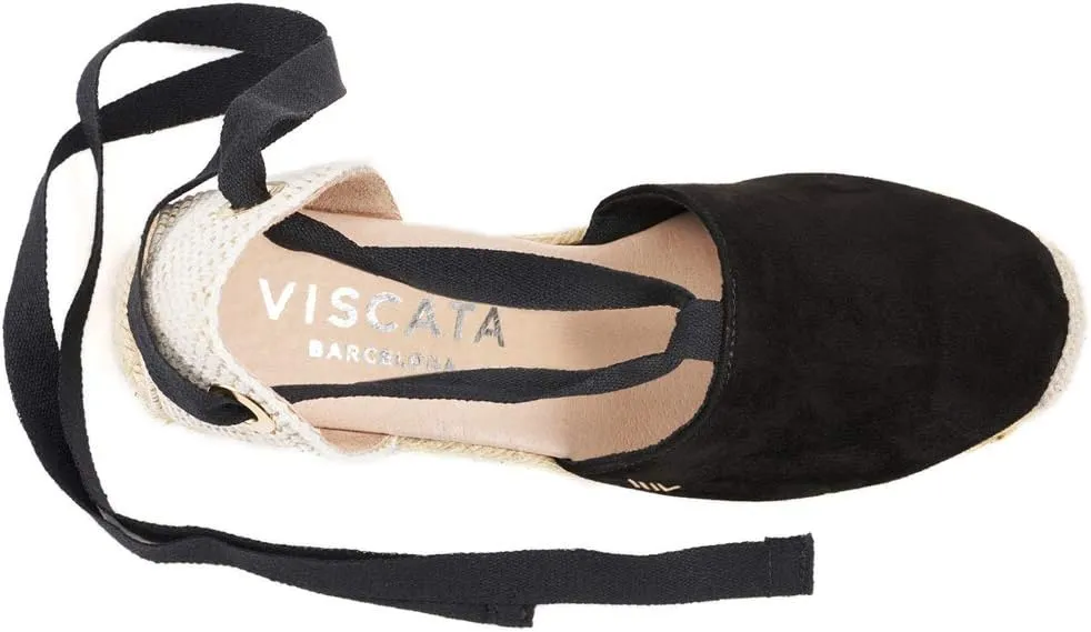 VISCATA Fosca Suede Wedge Handmade 2  Heel Women's Sandals with Extra Cushioned Inner Sole, Soft Ankle Ties, and 100% Natural Jute Midsole for Comfort and Style
