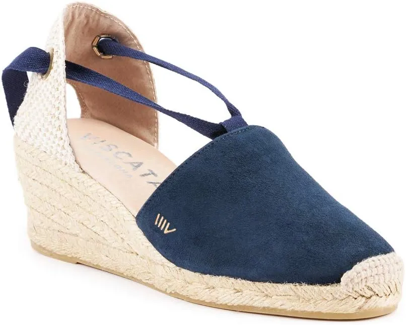 VISCATA Fosca Suede Wedge Handmade 2  Heel Women's Sandals with Extra Cushioned Inner Sole, Soft Ankle Ties, and 100% Natural Jute Midsole for Comfort and Style