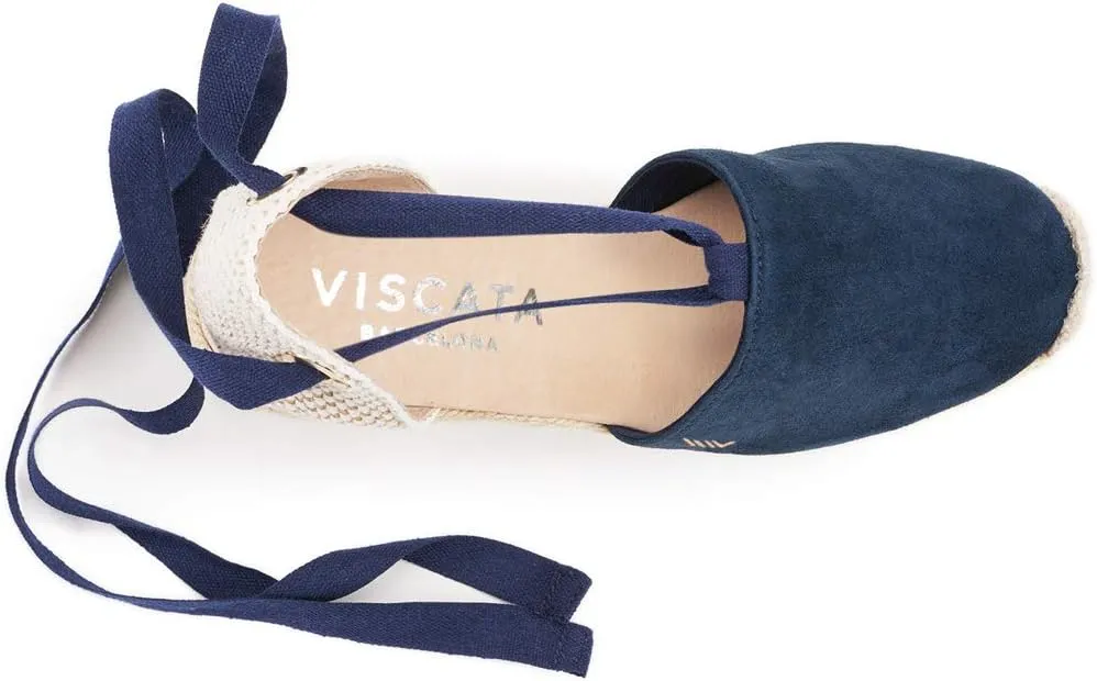 VISCATA Fosca Suede Wedge Handmade 2  Heel Women's Sandals with Extra Cushioned Inner Sole, Soft Ankle Ties, and 100% Natural Jute Midsole for Comfort and Style