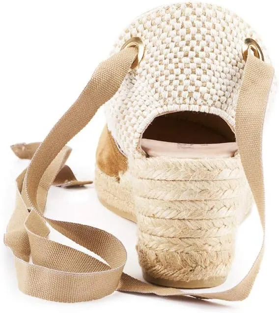 VISCATA Fosca Suede Wedge Handmade 2  Heel Women's Sandals with Extra Cushioned Inner Sole, Soft Ankle Ties, and 100% Natural Jute Midsole for Comfort and Style