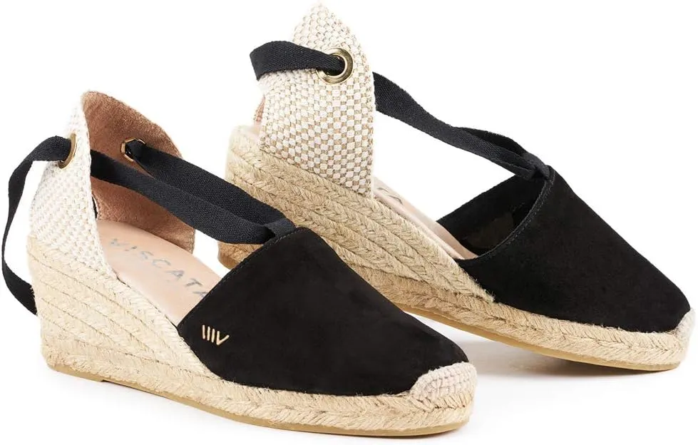 VISCATA Fosca Suede Wedge Handmade 2  Heel Women's Sandals with Extra Cushioned Inner Sole, Soft Ankle Ties, and 100% Natural Jute Midsole for Comfort and Style
