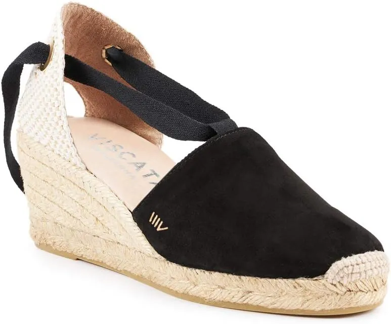 VISCATA Fosca Suede Wedge Handmade 2  Heel Women's Sandals with Extra Cushioned Inner Sole, Soft Ankle Ties, and 100% Natural Jute Midsole for Comfort and Style