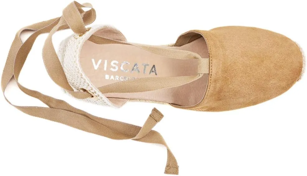 VISCATA Fosca Suede Wedge Handmade 2  Heel Women's Sandals with Extra Cushioned Inner Sole, Soft Ankle Ties, and 100% Natural Jute Midsole for Comfort and Style