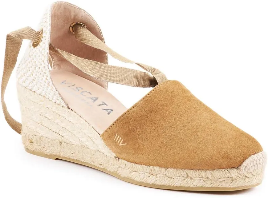 VISCATA Fosca Suede Wedge Handmade 2  Heel Women's Sandals with Extra Cushioned Inner Sole, Soft Ankle Ties, and 100% Natural Jute Midsole for Comfort and Style