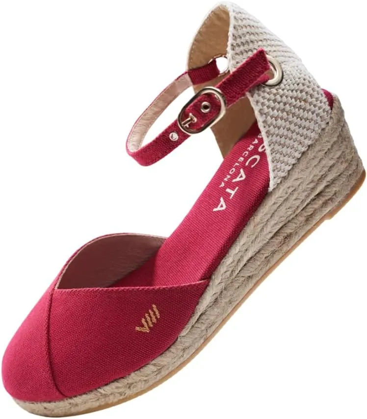 Viscata Pubol Espadrille Canvas Low Wedges with Ankle Strap Spain Handmade 2 Heel Women's Sandals with Breathable Organic Cotton Canvas and 100% Natural Jute for all Occasions: Casual, Work, Party