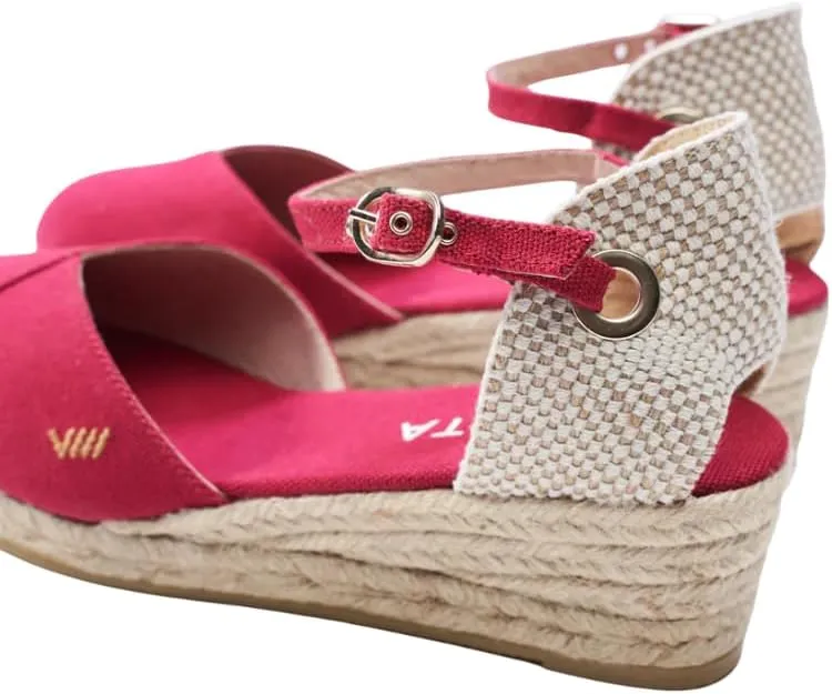 Viscata Pubol Espadrille Canvas Low Wedges with Ankle Strap Spain Handmade 2 Heel Women's Sandals with Breathable Organic Cotton Canvas and 100% Natural Jute for all Occasions: Casual, Work, Party
