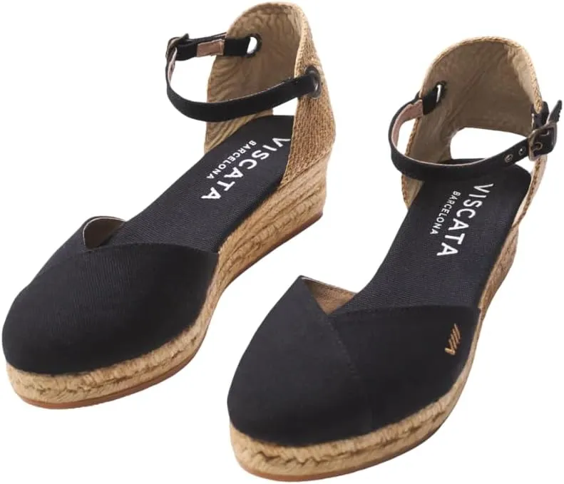 Viscata Pubol Espadrille Canvas Low Wedges with Ankle Strap Spain Handmade 2 Heel Women's Sandals with Breathable Organic Cotton Canvas and 100% Natural Jute for all Occasions: Casual, Work, Party