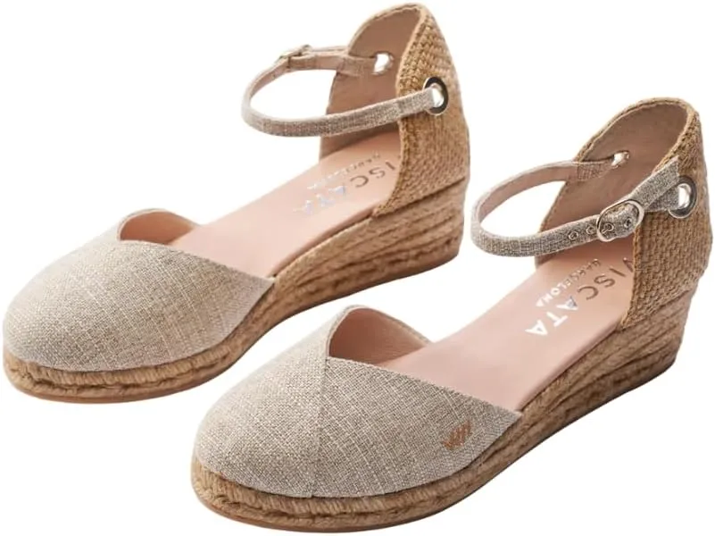 Viscata Pubol Espadrille Canvas Low Wedges with Ankle Strap Spain Handmade 2 Heel Women's Sandals with Breathable Organic Cotton Canvas and 100% Natural Jute for all Occasions: Casual, Work, Party
