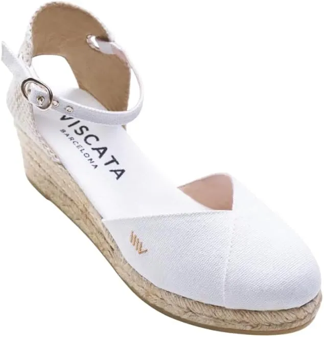 Viscata Pubol Espadrille Canvas Low Wedges with Ankle Strap Spain Handmade 2 Heel Women's Sandals with Breathable Organic Cotton Canvas and 100% Natural Jute for all Occasions: Casual, Work, Party