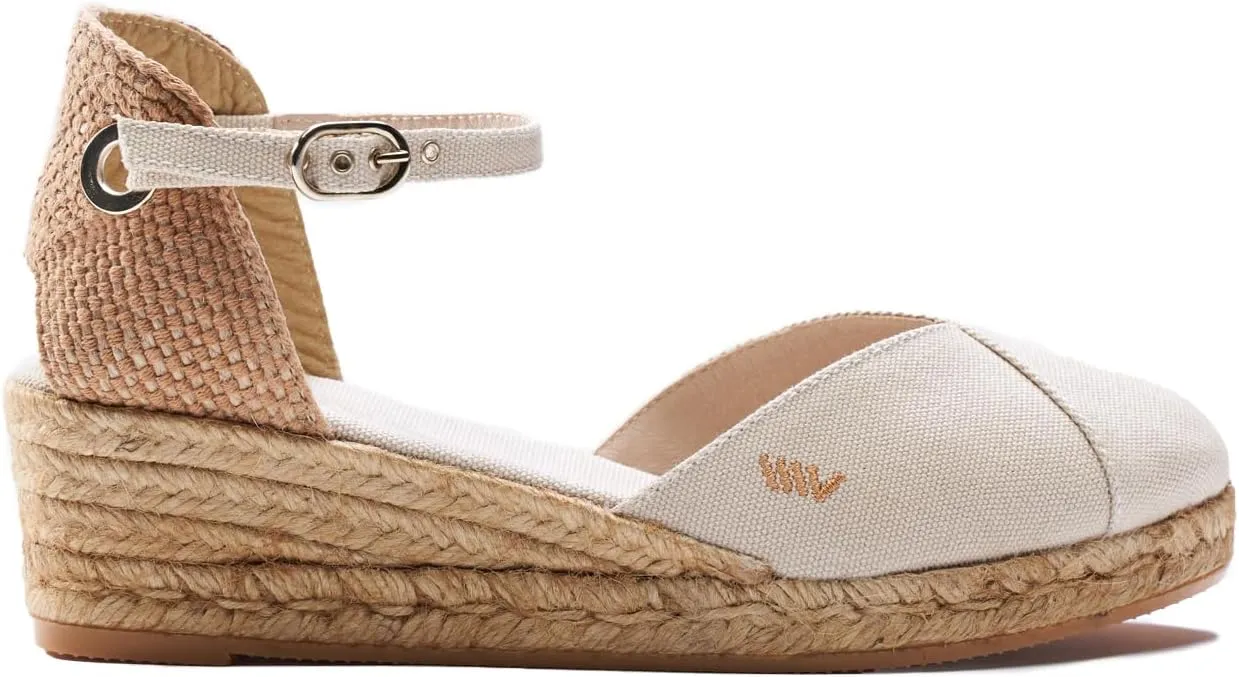 Viscata Pubol Espadrille Canvas Low Wedges with Ankle Strap Spain Handmade 2 Heel Women's Sandals with Breathable Organic Cotton Canvas and 100% Natural Jute for all Occasions: Casual, Work, Party