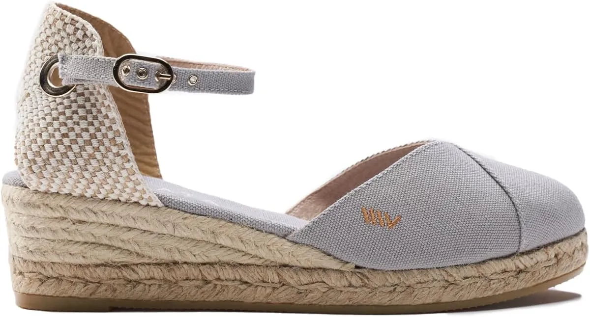 Viscata Pubol Espadrille Canvas Low Wedges with Ankle Strap Spain Handmade 2 Heel Women's Sandals with Breathable Organic Cotton Canvas and 100% Natural Jute for all Occasions: Casual, Work, Party