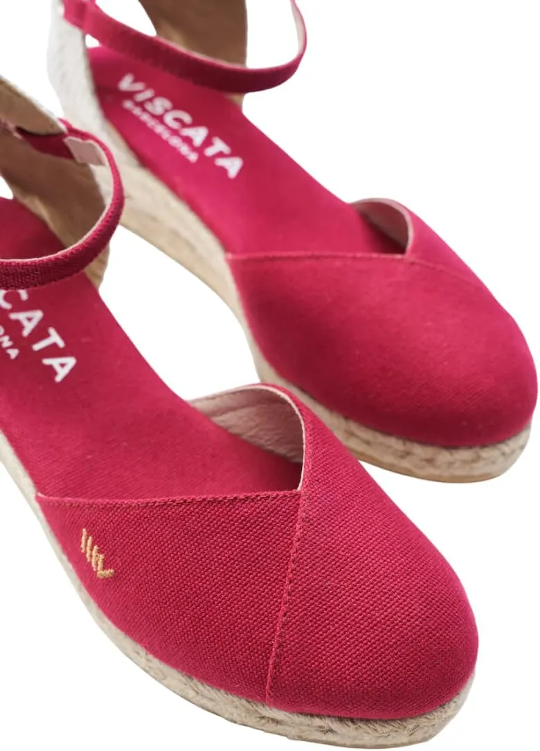 Viscata Pubol Espadrille Canvas Low Wedges with Ankle Strap Spain Handmade 2 Heel Women's Sandals with Breathable Organic Cotton Canvas and 100% Natural Jute for all Occasions: Casual, Work, Party