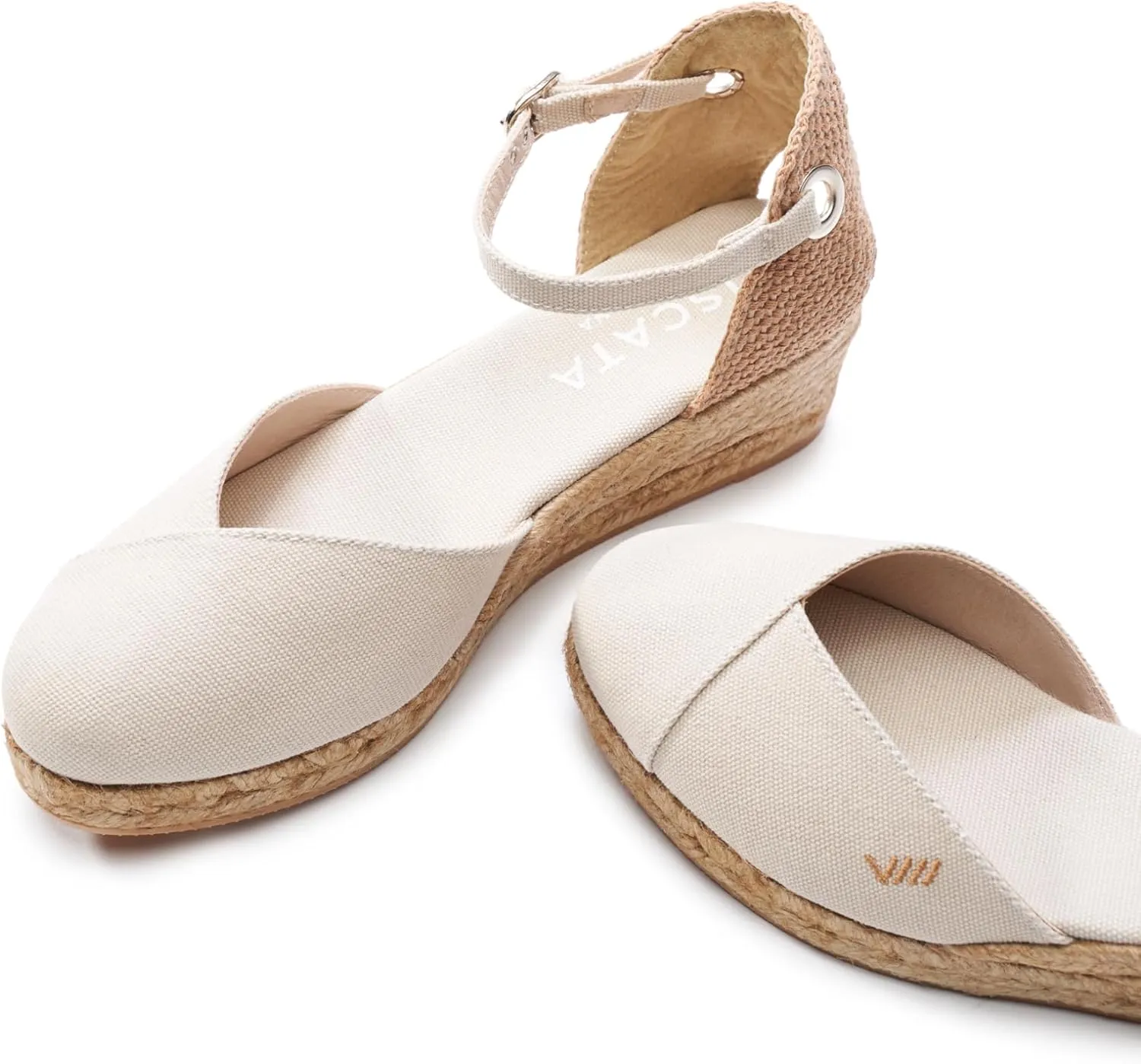Viscata Pubol Espadrille Canvas Low Wedges with Ankle Strap Spain Handmade 2 Heel Women's Sandals with Breathable Organic Cotton Canvas and 100% Natural Jute for all Occasions: Casual, Work, Party
