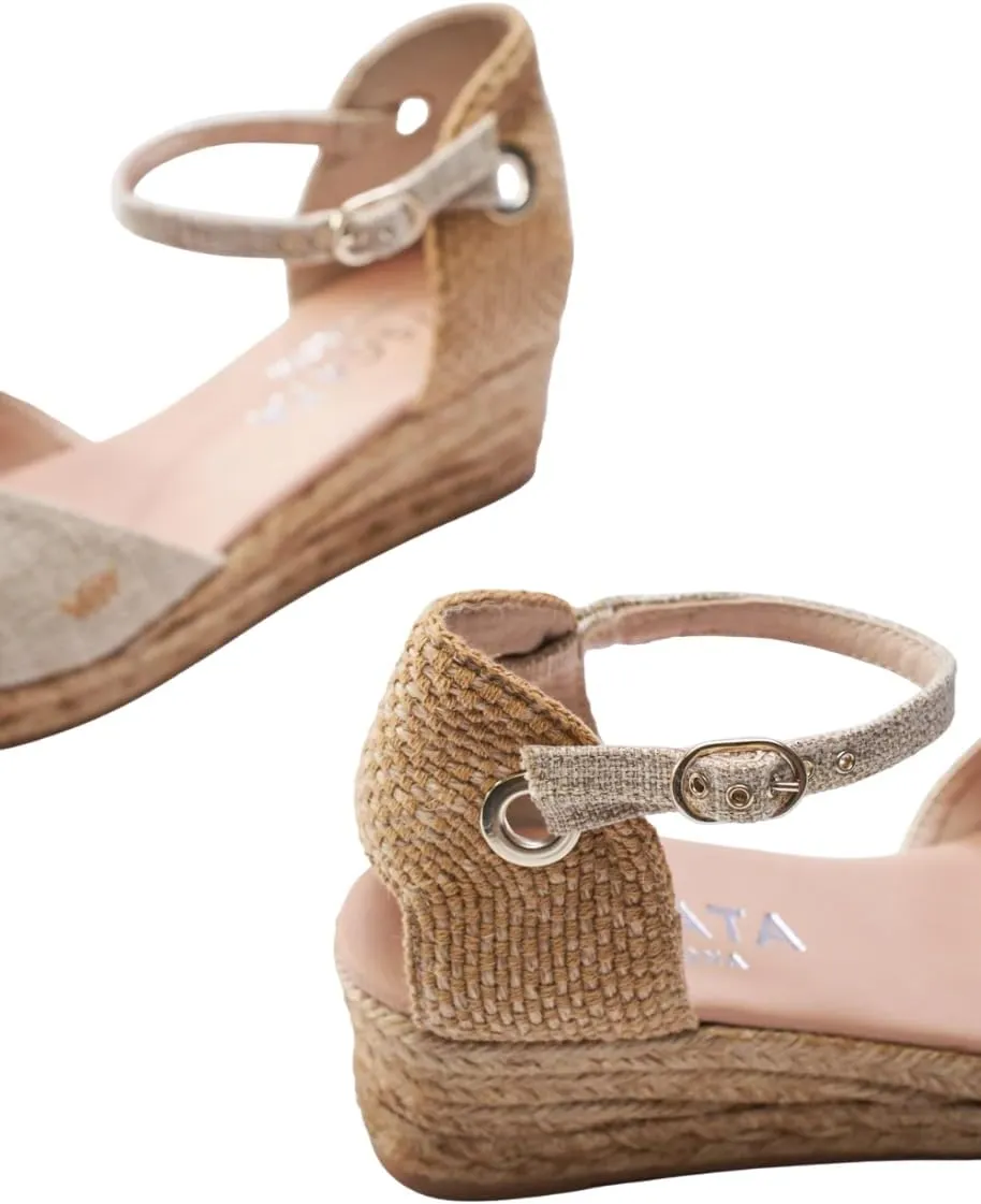 Viscata Pubol Espadrille Canvas Low Wedges with Ankle Strap Spain Handmade 2 Heel Women's Sandals with Breathable Organic Cotton Canvas and 100% Natural Jute for all Occasions: Casual, Work, Party