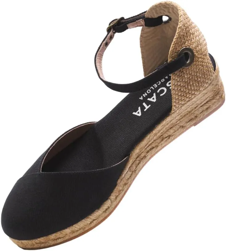 Viscata Pubol Espadrille Canvas Low Wedges with Ankle Strap Spain Handmade 2 Heel Women's Sandals with Breathable Organic Cotton Canvas and 100% Natural Jute for all Occasions: Casual, Work, Party
