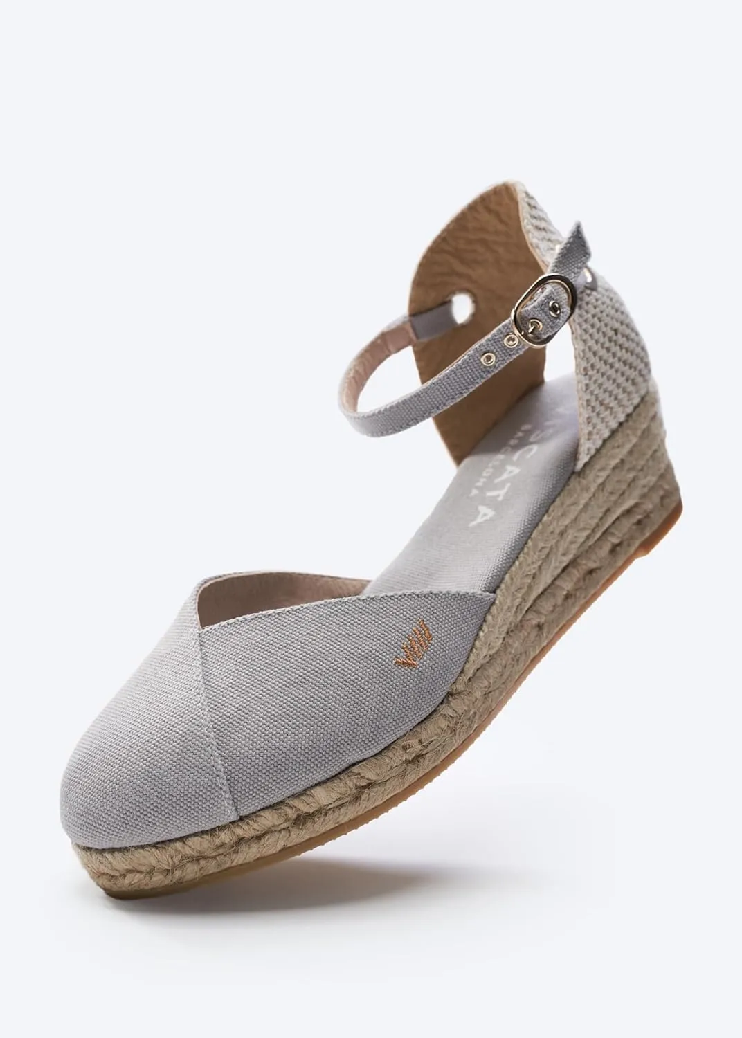 Viscata Pubol Espadrille Canvas Low Wedges with Ankle Strap Spain Handmade 2 Heel Women's Sandals with Breathable Organic Cotton Canvas and 100% Natural Jute for all Occasions: Casual, Work, Party
