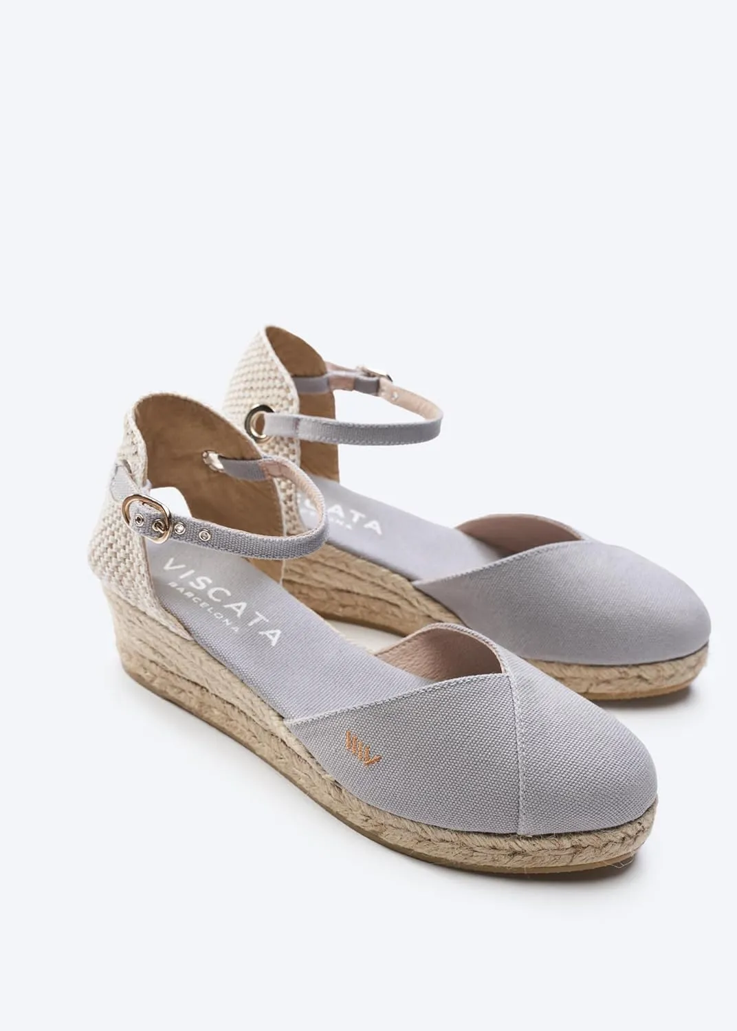 Viscata Pubol Espadrille Canvas Low Wedges with Ankle Strap Spain Handmade 2 Heel Women's Sandals with Breathable Organic Cotton Canvas and 100% Natural Jute for all Occasions: Casual, Work, Party