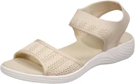 Women Summer Sandals Open Toe Slip On Dressy Sandal Hollow Elastic Ankle Strap Low Wedges Comfortable Beach Shoes