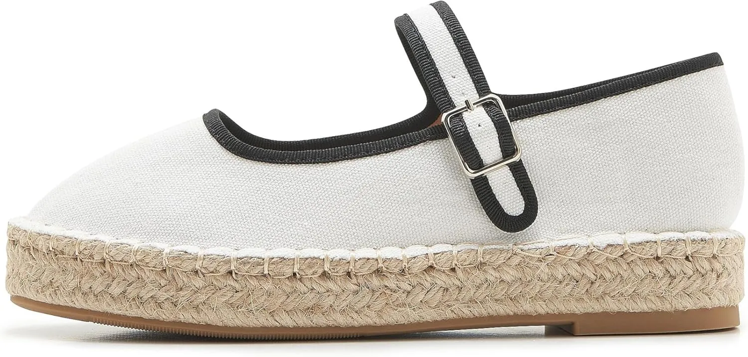 Women's Mary Jane Espadrilles Woven Espadrille Outsole Canvas Summer Flats
