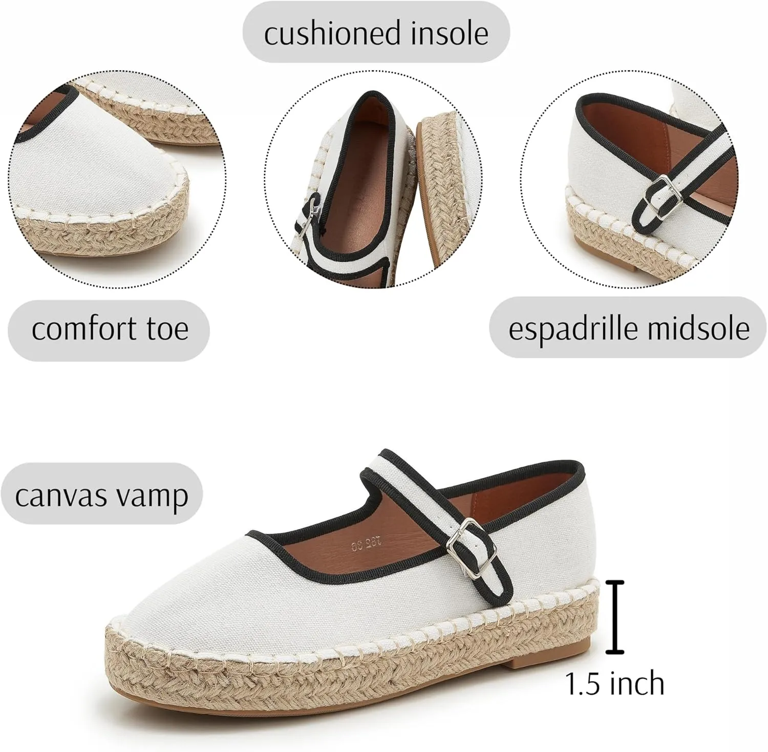 Women's Mary Jane Espadrilles Woven Espadrille Outsole Canvas Summer Flats