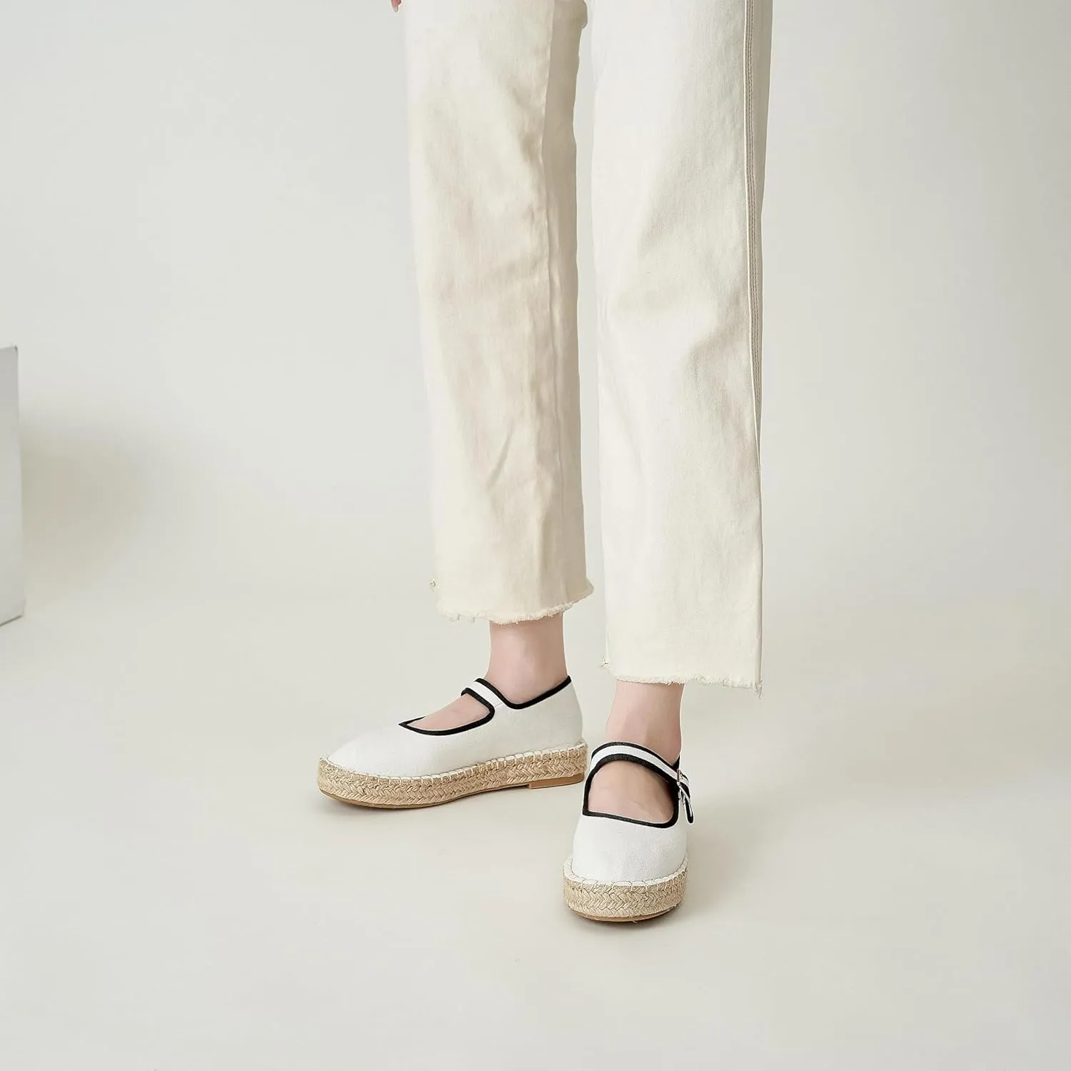 Women's Mary Jane Espadrilles Woven Espadrille Outsole Canvas Summer Flats