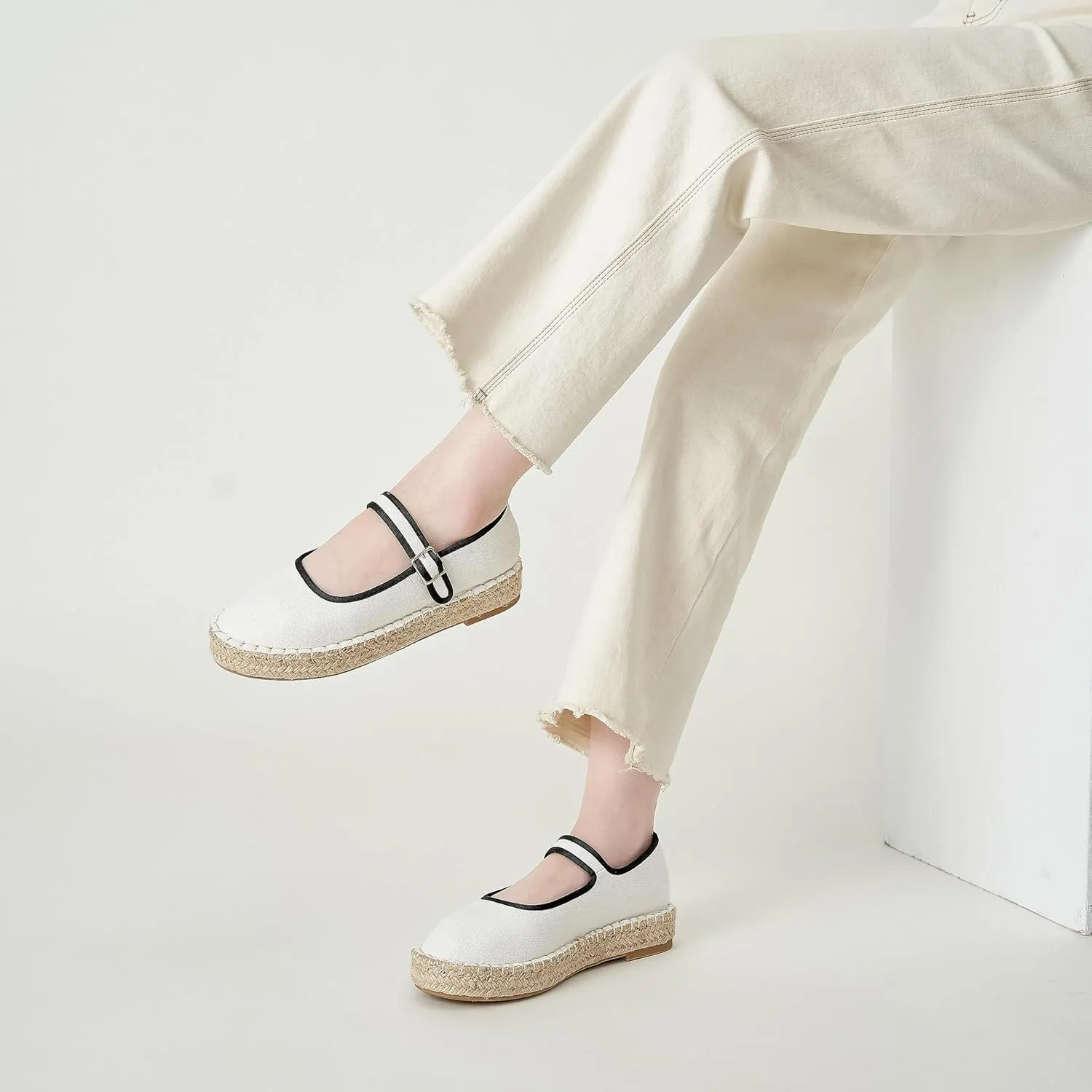 Women's Mary Jane Espadrilles Woven Espadrille Outsole Canvas Summer Flats