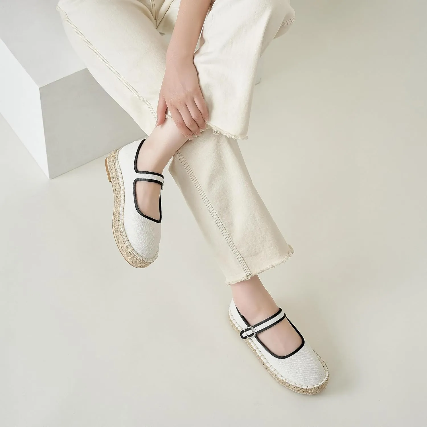 Women's Mary Jane Espadrilles Woven Espadrille Outsole Canvas Summer Flats