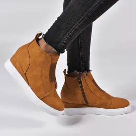 ZBYY Women's Platform Wedge Sneakers,Fashion Summer Hidden Ankle Heel Platform Wedge Booties Hidden with Side Zipper