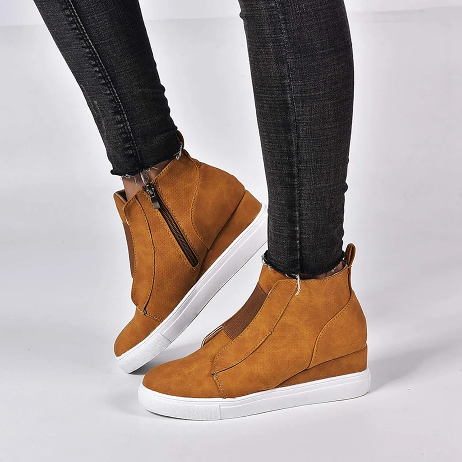 ZBYY Women's Platform Wedge Sneakers,Fashion Summer Hidden Ankle Heel Platform Wedge Booties Hidden with Side Zipper