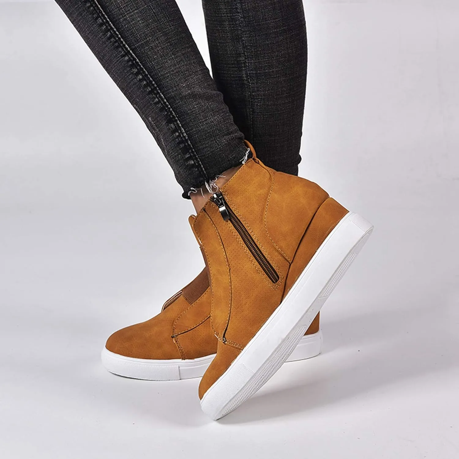 ZBYY Women's Platform Wedge Sneakers,Fashion Summer Hidden Ankle Heel Platform Wedge Booties Hidden with Side Zipper